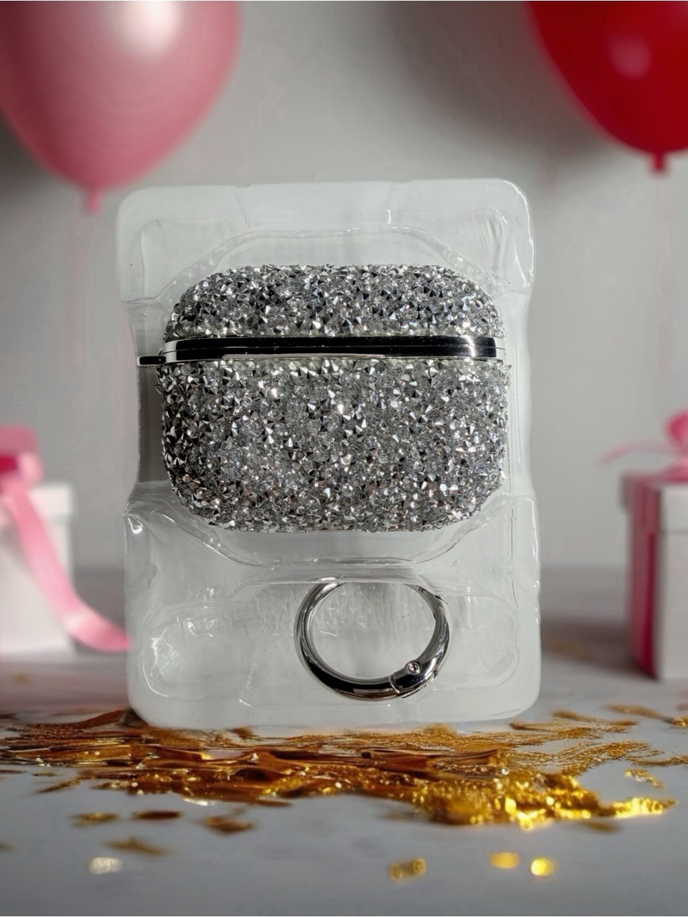 Silver Crystal AirPods Case Cover with Keyring For AirPods Pro 3